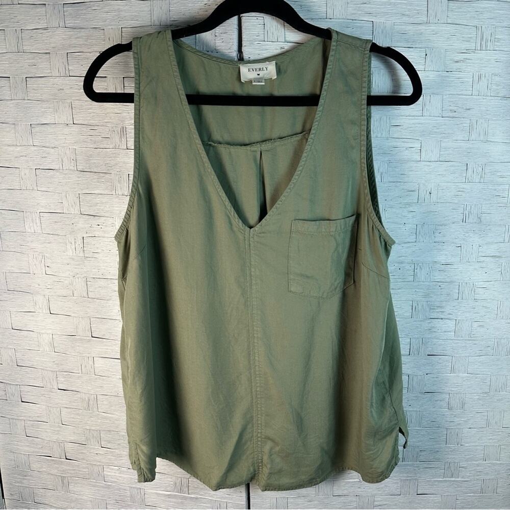 Everly Womens green sleeveless top‎ with pocket casual lightweight beach costal